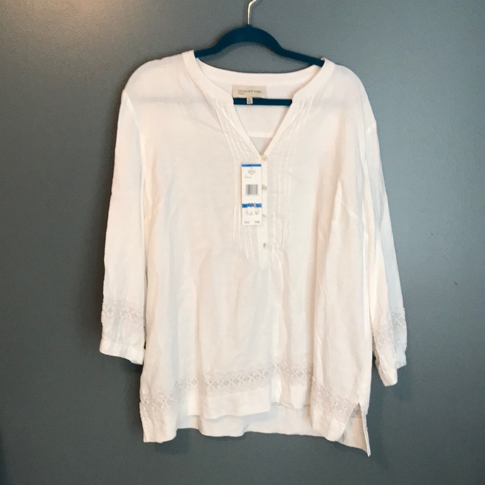 White linen XL Jones New York peasant shirt NWT